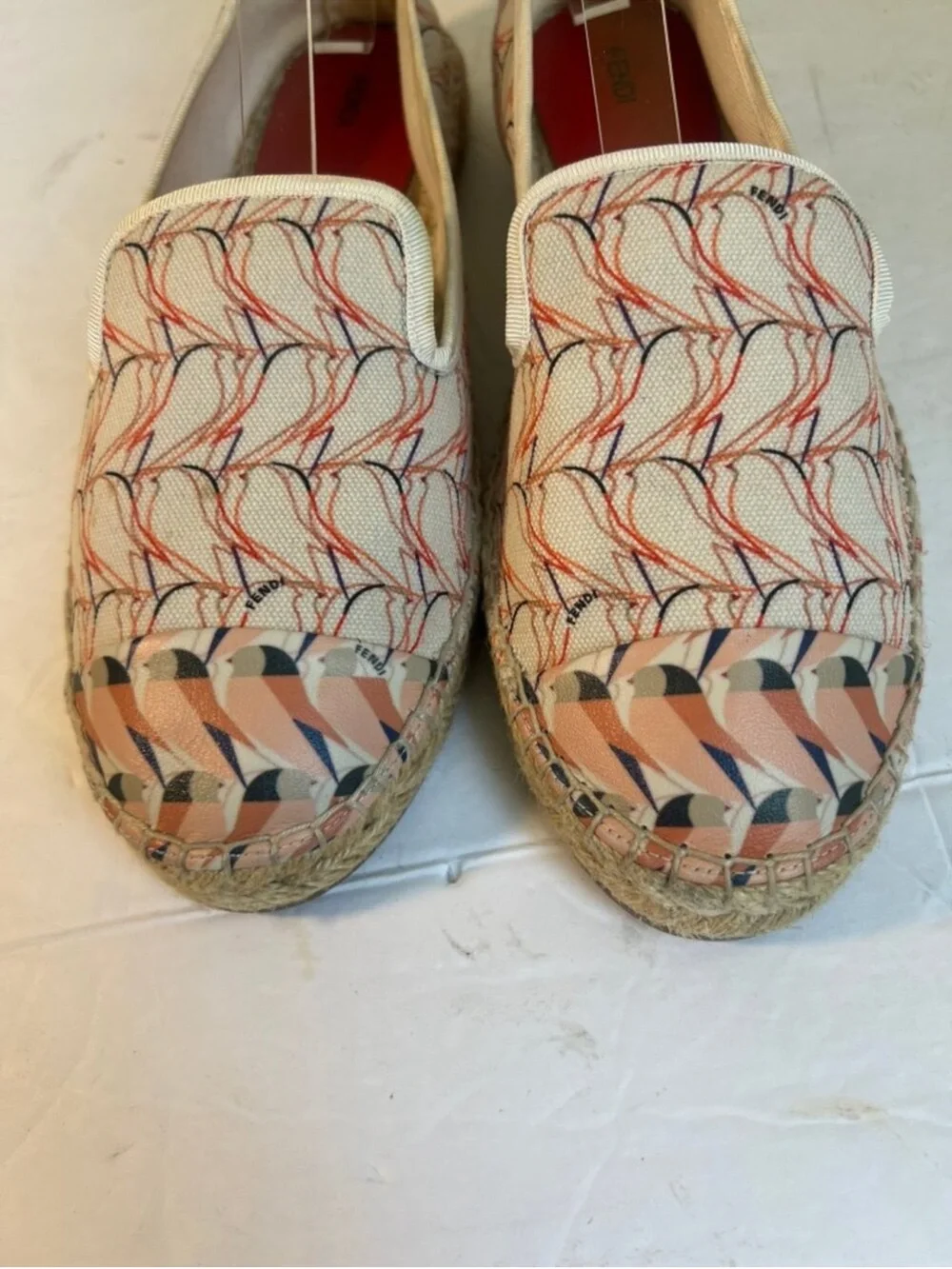 Fendi Printed Espadrille Slip-On Flats - Cream Pink